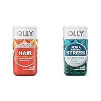 OLLY Ultra Strength Hair Softgels, Supports Hair Health, Biotin, Keratin, Vitamin D, B12 & Ultra Strength Goodbye Stress Softgels, GABA, Ashwagandha, L-Theanine and Lemon Balm