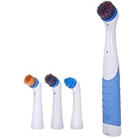 electric cleaning brush with Household All Purpose 4 Brush Heads by Sonic Scrubber for Bathroom/Kitchen & Shoes Household power scrubber brush (White＆Blue)