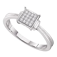 The Diamond Deal Sterling Silver Womens Round Diamond Simple Square Cluster Ring 1/20 Cttw