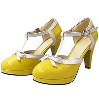Caradise Womens High Heel T Strap Mary Jane Patent Pumps with Bow Rockabilly Dress Shoes