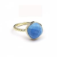 Single Stone Gold Plated Ring | Handmade Adjustable Ring | Blue Turquoise Cushion Shape Gemstone Ring | Gift For Her | Jewelry 1094 59F