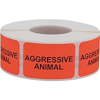 Aggressive Animal Veterinary Labels 1 x 1.5 Inch 500 Total Stickers