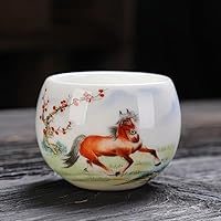 Sheep fat jade ceramic teacup, Chinese Zodiac white porcelain teacup, household size 150ML teacup (The horse)