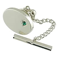 Tie Tac Green Emerald Crystal 1mm Silver-tone Rhodium + Hand Made Pouch