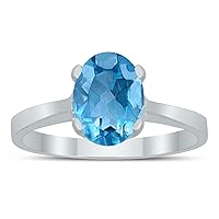Oval Solitaire 8X6MM Blue Topaz Ring in 10K White Gold