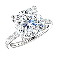 Cushion Cut Moissanite Ring, 5.0 CT, 14K White Gold, Solitaire Design, Wedding or Anniversary Ring