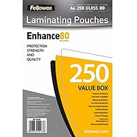 Fellowes A4 Laminating Pouches, Gloss, 160 Micron (2 x 80 Micron), Pack of 250