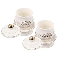BESTOYARD 2pcs Home Goods Buddha Worship Water Supply Cup Offering Cups for Altar Holy Lotus Cup Meditation Offering Bowl Buddhist Offering Container Ceramics Shenshui Brass White