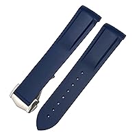 19mm Curved Rubber Watchband Fit for Omega Speedmaster Moonwatch Seamaster 300 AT150 Strap (Color : Blue, Size : Black Buckle)