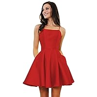 Women's Short Homecoming Dresses with Pockets Backless Satin Prom Dress for Teens 2023 R035