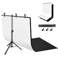 Product Photography Backdrops Stand Kit: 31x59in White Backdrop Background Black Backdrop Background with 26x29in Small T-Shape Backdrop Stand Tabletop Photo Shoot for Jewelry Small Product