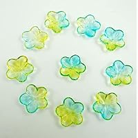 Adabus Green&Yellow Crystal Color DIY Accessories Acrylic Five Leaf Flowers Beaded Plastic Hole Beads 12pcs/Lot for Jewelry Making