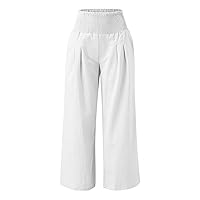 SNKSDGM Women Summer High Waist Linen Palazzo Pants Wide Leg Long Cropped Loose Pant Trouser with Pockets