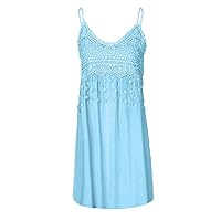 XJYIOEWT White Graduation Dress,Women Sexy Lace Stitching Solid Color Mid Length Suspender Dress Casual Dress V Neck Su