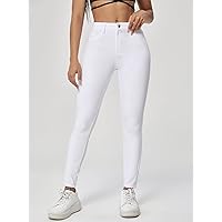 Jeans for Women- High Waist Slant Pocket Skinny Jeans (Color : White, Size : Small)