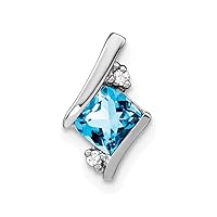 7.8mm 14ct White Gold Cushion Blue Topaz and Diamond Chain Slide Jewelry for Women