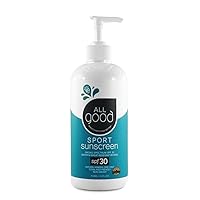 All Good Sport Mineral Sunscreen Lotion - Coral Reef Friendly, Water & Sweat Resistant, Face & Body, UVA/UVB Broad Spectrum SPF 30+ (16 oz Pump)