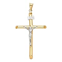 14k Two Tone Gold Religious Crucifix Cross Charm Pendant - 58 X 28 MM Real Gold Jesus Cross Necklace Pendant - Best Gift for Men and Women