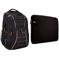 AmazonBasics Laptop Computer Backpack with padded shoulder straps and Organizational compartments (Black) & 17.3-Inch Laptop Sleeve