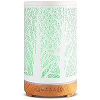 200ml Aromatherapy Diffuser White Metal Tree Ultrasonic Cool Mist Humidifier with Intermittent Mist & LED Light Scent Essential Oil Diffuser for Bedroom Office Home Décor…