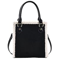 Handbags for Women Small Suede Tote Bag Square Crossbody Shoulder Purse with Faux Shearling Trim and Detachable Strap