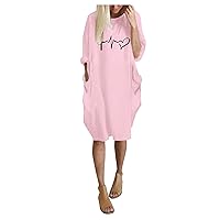 Long Summer Dresses for Women 2024 Plus Size, Dress for Women Oversized Baggy Long Sleeve Pocket Print Pullove