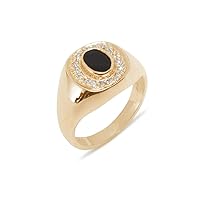 18k Rose Gold Natural Onyx & Diamond Mens Signet Ring - Sizes 6 to 12 Available (0.14 cttw, H-I Color, I2-I3 Clarity)