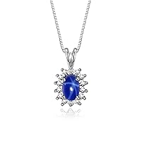 Sterling Silver Halo Pendant Necklace: Gemstone & Diamond Accent, 18 Chain - 6X4MM Birthstone Women's Jewelry - Timeless Elegance