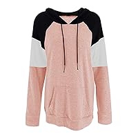Womens Drawstring Winter Warm Hooded Outwear Casual Coat Patchwork Wild Jacket(Pink,L)