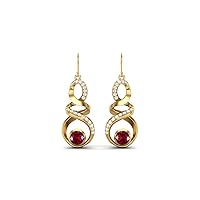 925 Sterling Silver Wedding Dangle Women's Earrings, Bridal and Prom Jewelry, Infinity Symbol 8 Shape, Ruby Glass Filled 5mm Round Shape