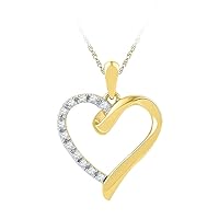 10K Yellow Gold Diamond Lovely Heart Necklace Pendant 1/20 Ctw.