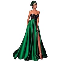 A-Line Vintage Dress Engagement Court Train Sleeveless Sweetheart Neckline Satin with Slit Embroidery Cocktail Party