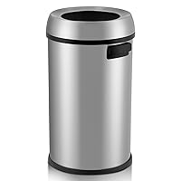 Open Top Trash Can 65L / 17Gal Commercial Grade Heavy Duty Brushed Stainless Steel for Outdoor | Kitchen Waste Bins Home House Family