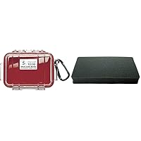 Pelican 1010 Micro Case (Red/Clear) (1010-028-100) and Pelican 1012 Foam Set, Grey (1010-400-000)