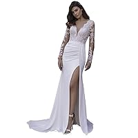 Loyeloy Women's Wedding Dresses for Bride 2024 Sexy V Neck Slit Lace Bridal Wedding Gowns for Bride YJ010