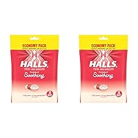 Halls Throat Soothing (Formerly Breezers) Creamy Strawberry Throat Drops, Economy Pack, 70 Drops (Pack of 2)