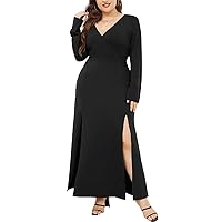 GXLU Women's Plus Size Maxi Dresses Sleeveless Deep V Neck Front Split Party Cocktail Long Wrap Dress