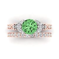 Clara Pucci 2.72ct Round Marquise cut Custom Engraving 3 stone Green Faux Diamond Ring Band Wedding Bridal Set 14k 2 tone Gold 10