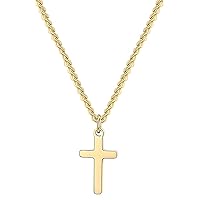 Cross Necklace for Girl 14K Gold Filled Stainless Steel Small Cross Pendant with Cuban Chain Simple Faith Jewelry for Men Women Girls 14-22 Inches