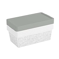 Set of 6 XS C Decorative Plastic Organization and Storage Box, 5.8L / 6.1QT, White with Tweed Pattern, 6 Count