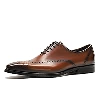 Men's PU Leather Oxfords Block Heel Brogue Lace Up Round Toe Shoes Anti Slip Business