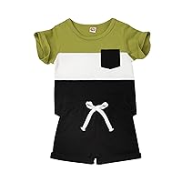 Baby Boy Clothes Toddler Boy Summer Outfits Short Sleeve Patchwork Top T-shirt & Pocket Pant Set 2 Piece 12 Months-4T