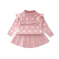 Toddler Baby Girl Fall Winter Outfit Long Sleeve Knit Sweater Top + Pleated Skirt 2PCS Cute Sweater Dress Set