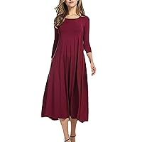 Autumn Women's Elegance Crew Neck Mid Sleeve Solid Color Large Swing Pleated Dress Plus Size Dress Shirt
