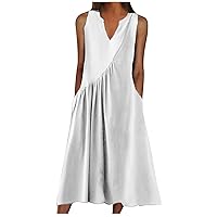 Womens Summer Stand Collar Dresses 2023 Trendy Sleeveless Color Block Patchwork Sundress Loose A-Line Beach Dress