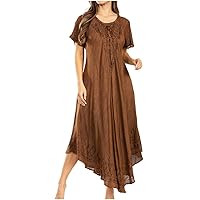 Sakkas Egan Long Embroidered Caftan Dress/Cover Up with Embroidered Cap Sleeves