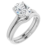 1 CT Oval Colorless Moissanite Engagement Ring for Women/Her, Wedding Bridal Ring Set, Eternity Sterling Silver Solid Gold Diamond Solitaire 4-Prong Set for Her