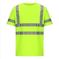 Mens Reflective Shirts Short Sleeve High Visibility T Shirts Loose Fit Summer Construction Shirts Round Neck Fashion Tops