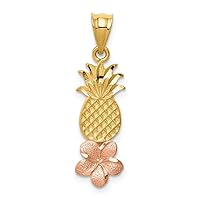 14k Yellow and Rose Gold Satin Textured Pineapple With Plumeria Pendant Necklace Measures 23x8mm Wide Jewelry for Women