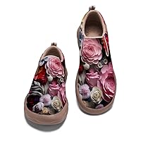 Women's, Floral Theme, Painted, Sneakers, Casual, Light and Comfortable Flats, Non-Slip Casual Leather Loafers